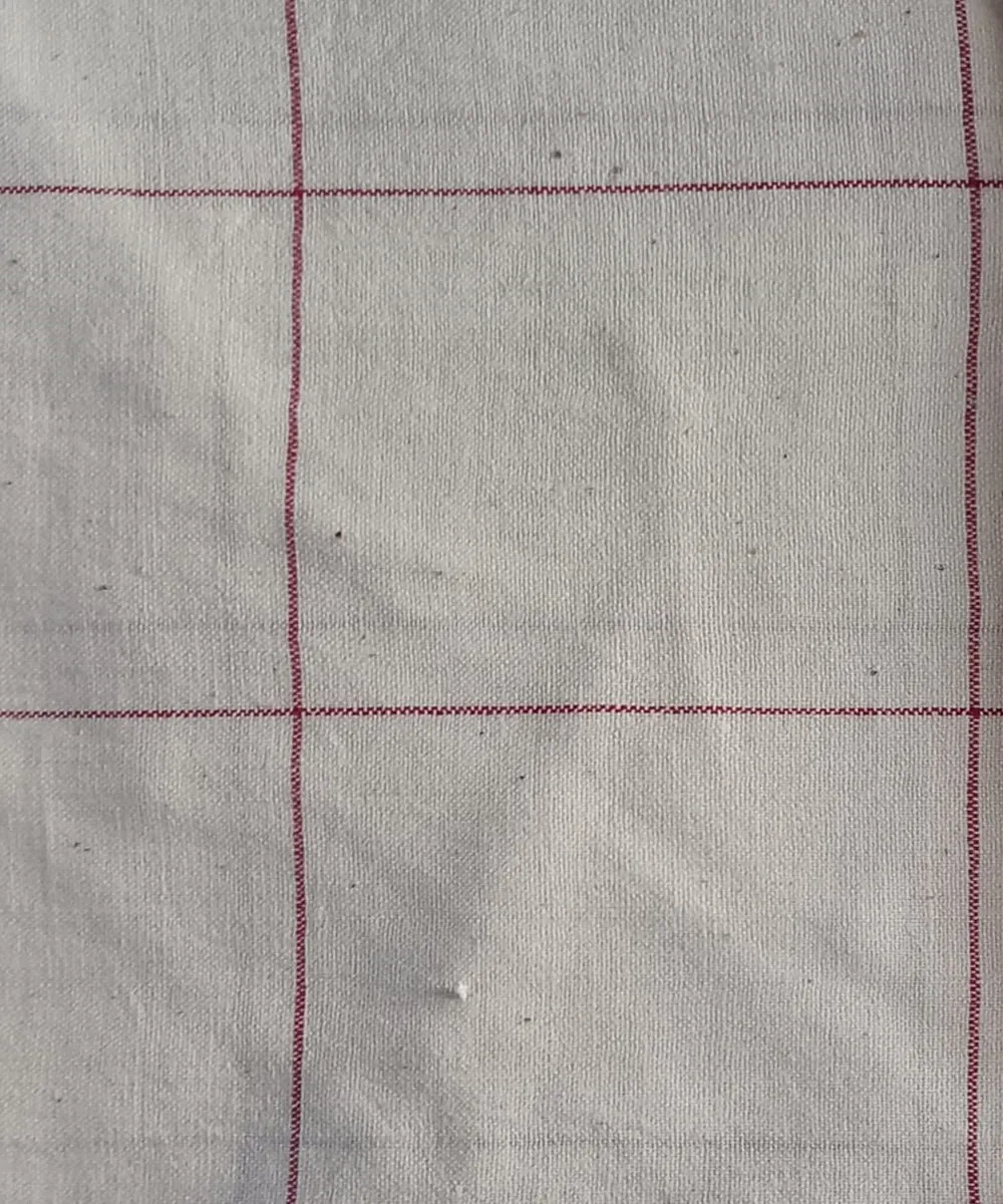 2.5m white red checks handspun handloom cotton kurta material