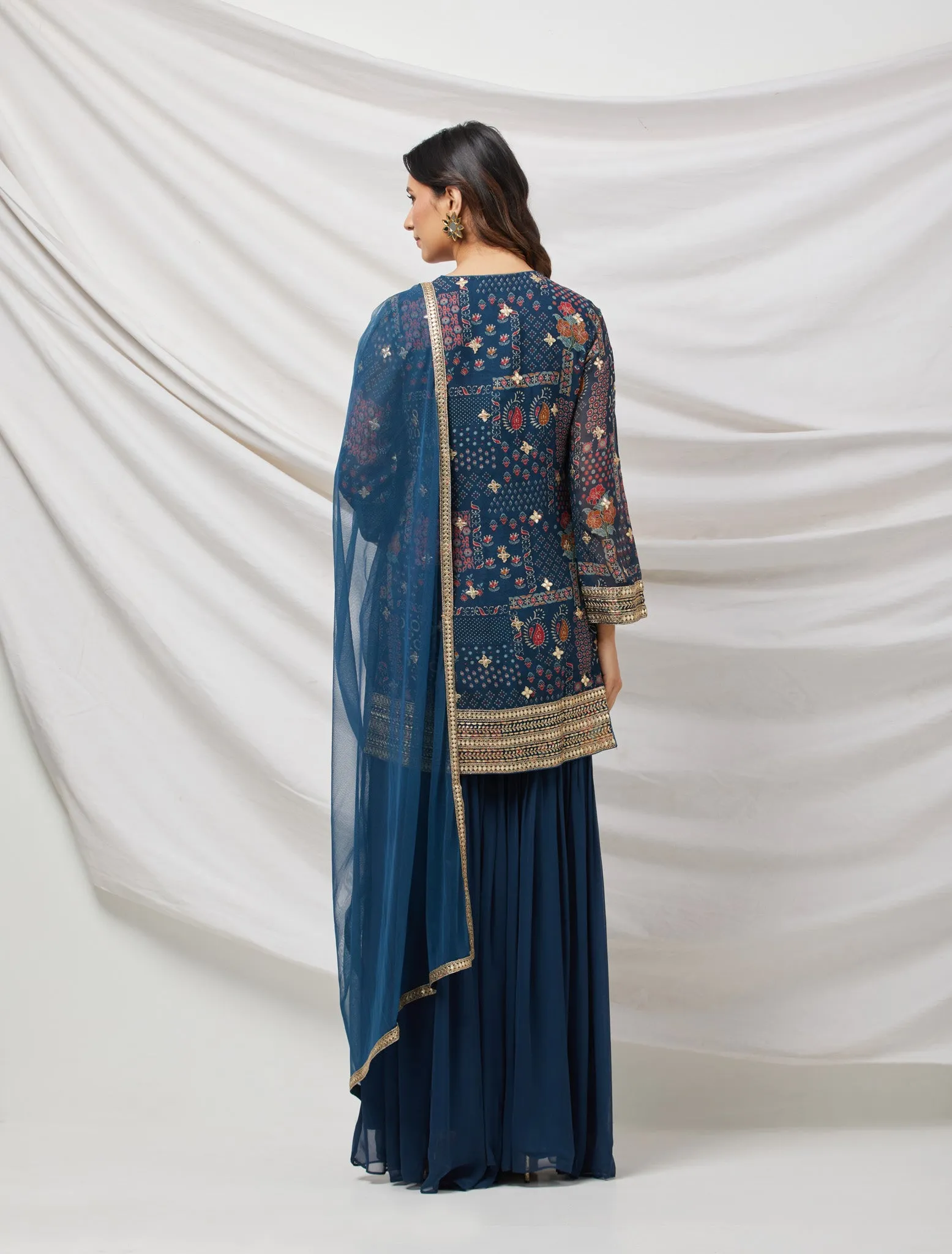 50Z867-NRO Teal Blue Stylish Embroidered Sharara Suit Set