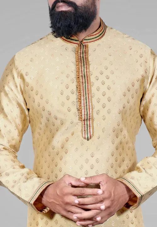 Attractive Men's Ethnic Kurta With Pajama Set - Gold