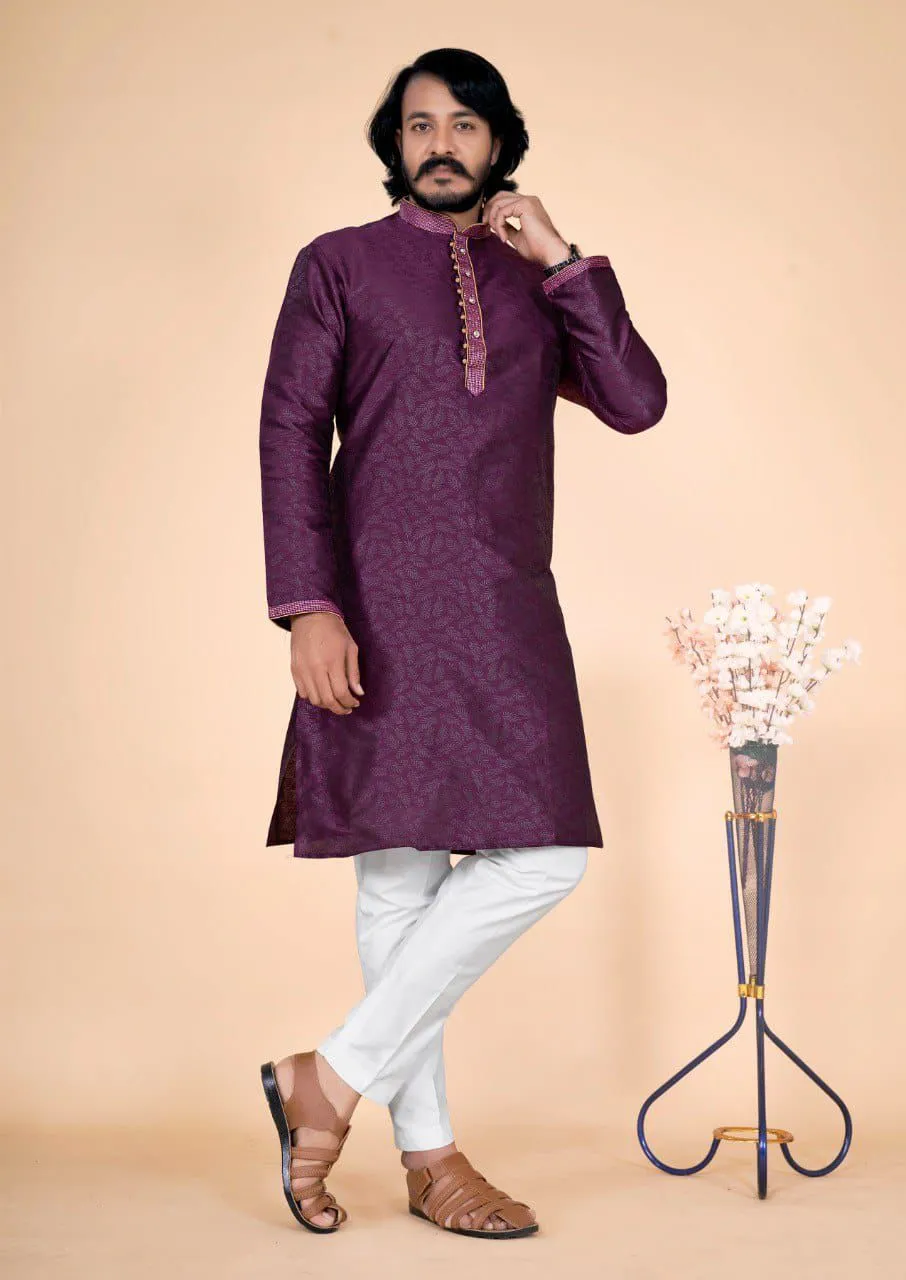 Attractive Traditional  Purple Color Men's Kurta With Pajama Pant