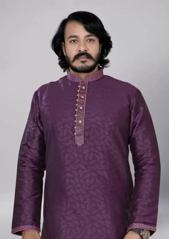 Attractive Traditional  Purple Color Men's Kurta With Pajama Pant