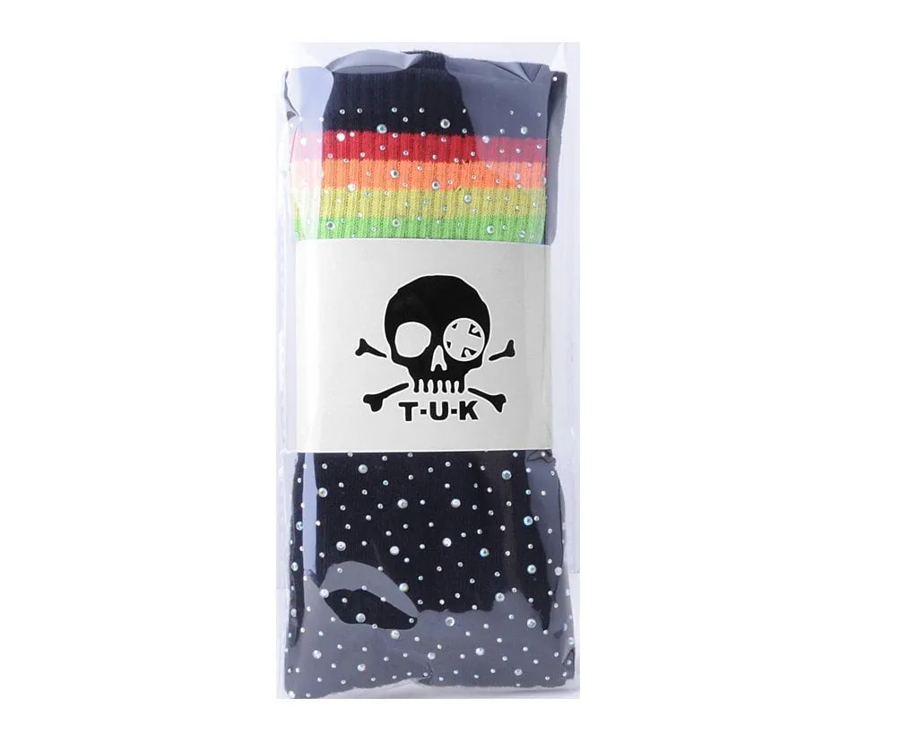 Black Rainbow Varsity Rhinestone Over-The-Knee Sock