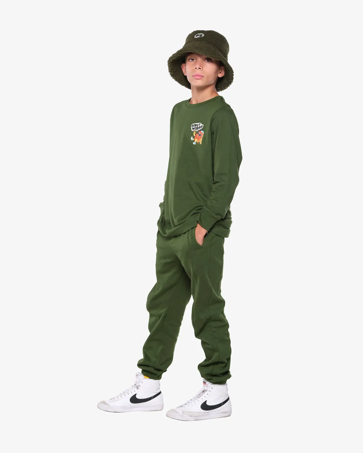 BOB Khaki Green Fluffy Bucket Hat