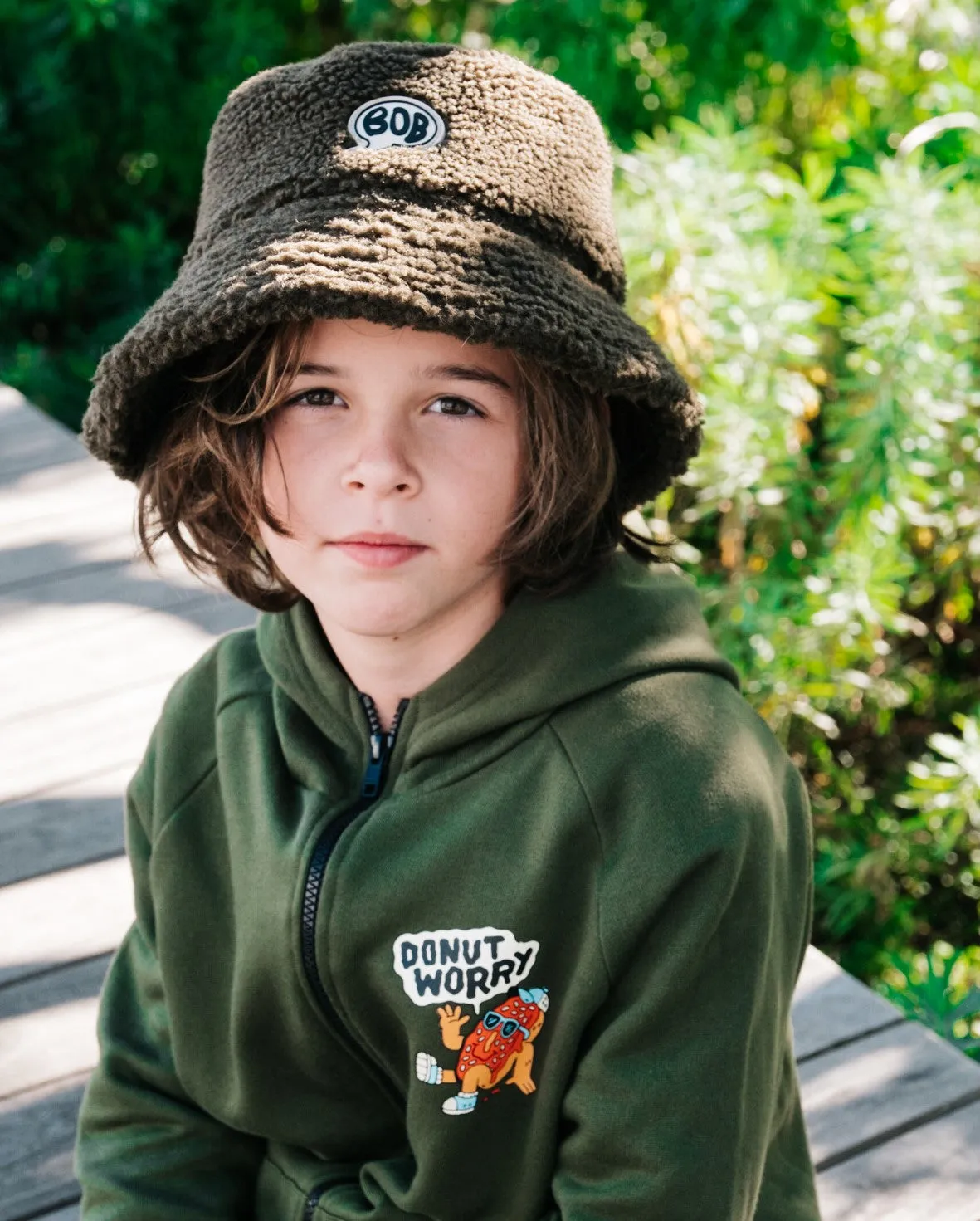 BOB Khaki Green Fluffy Bucket Hat