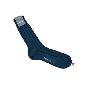 Bresciani Short Sock with Large Rib: Prussian Blue