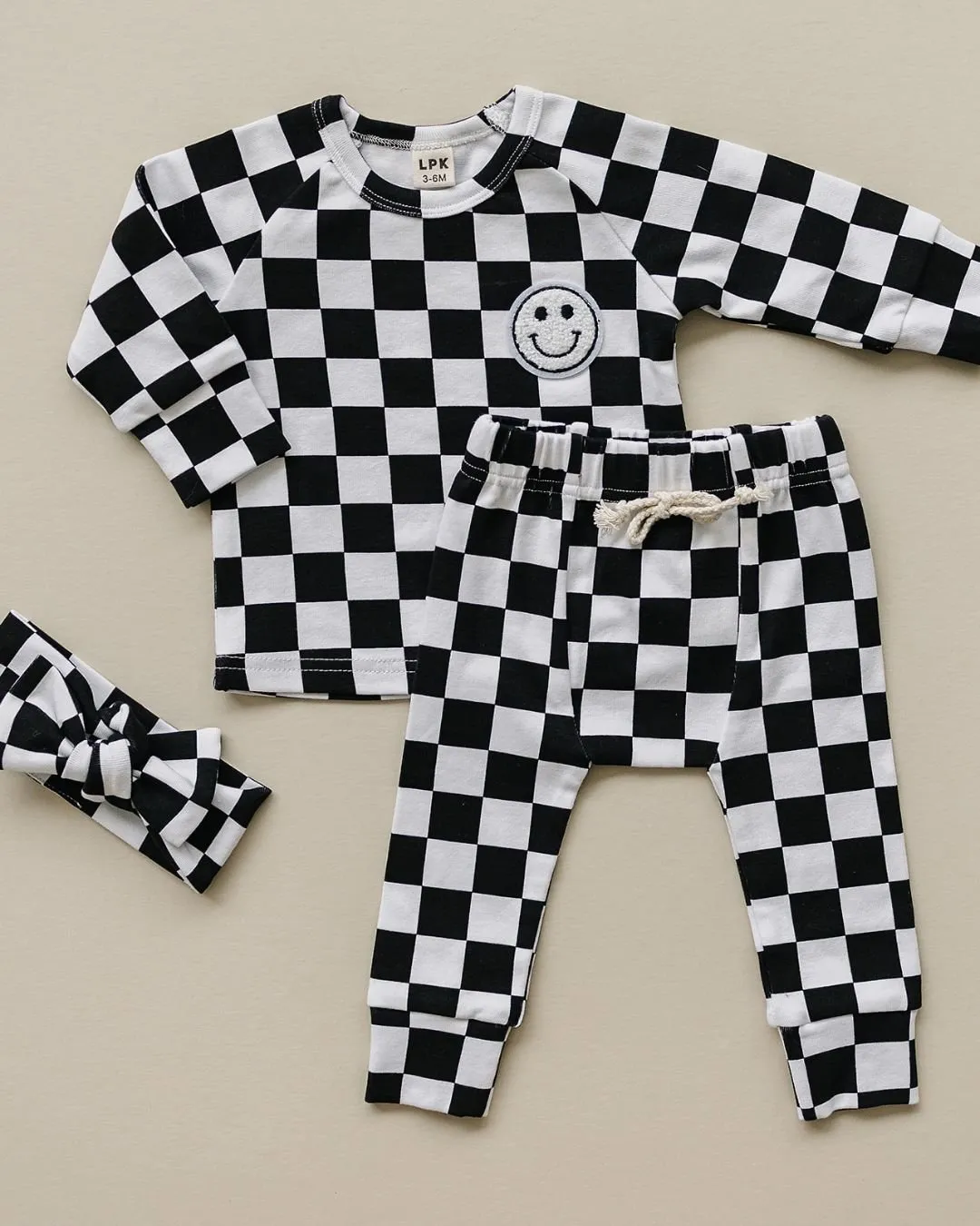 Checkered Smiley Lounge Set | Black