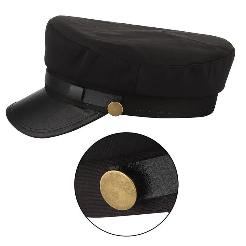 Classic Flat Top Army Military Hat with Large Buttons and Polyurethane Belt