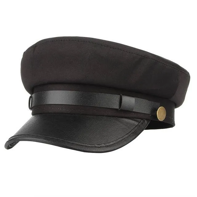 Classic Flat Top Army Military Hat with Large Buttons and Polyurethane Belt