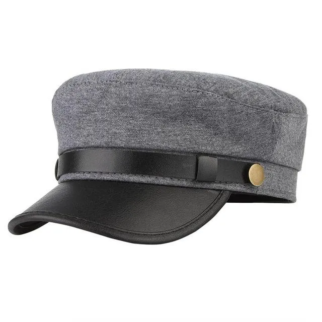 Classic Flat Top Army Military Hat with Large Buttons and Polyurethane Belt