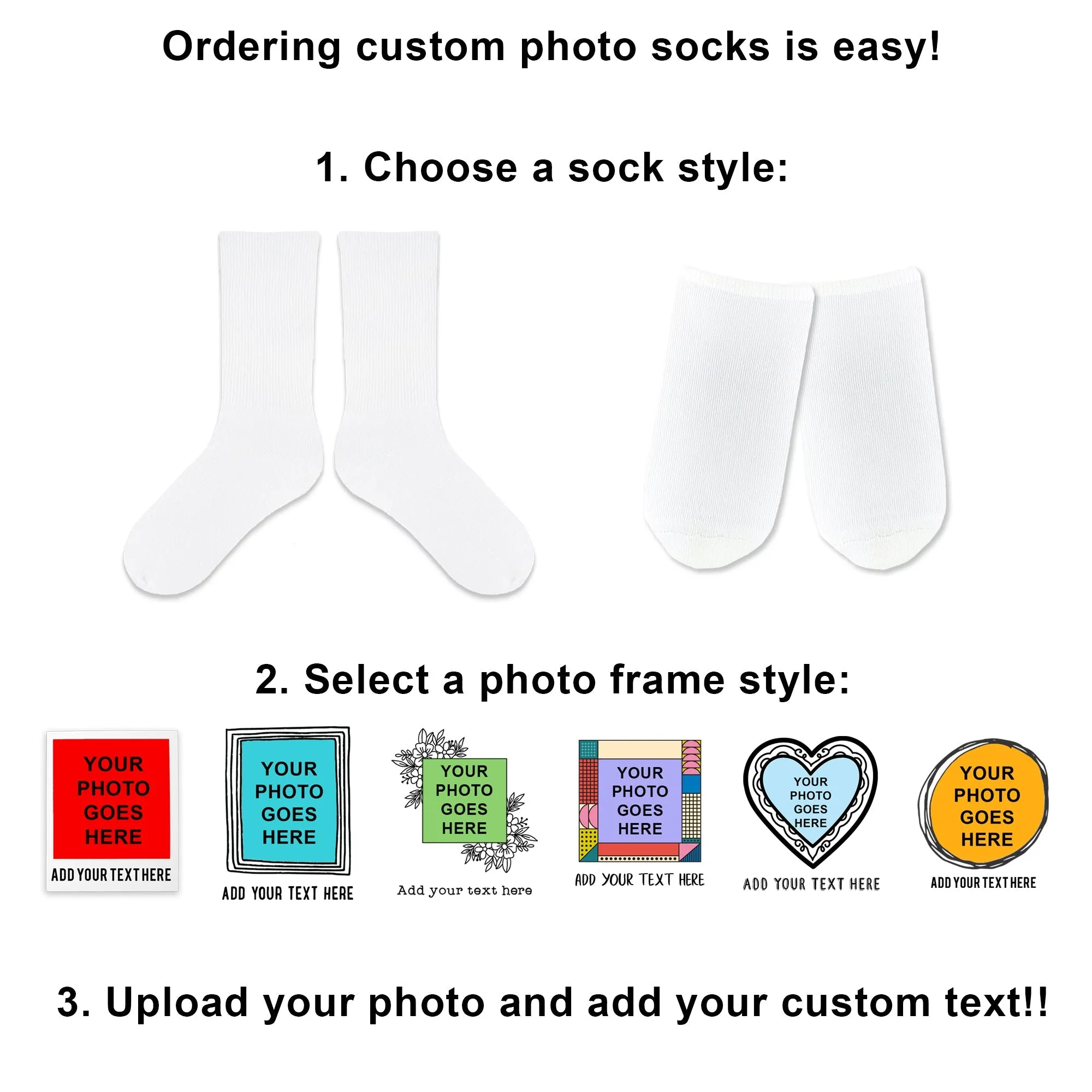 Custom Framed Photo and Your Text Printed on Socks