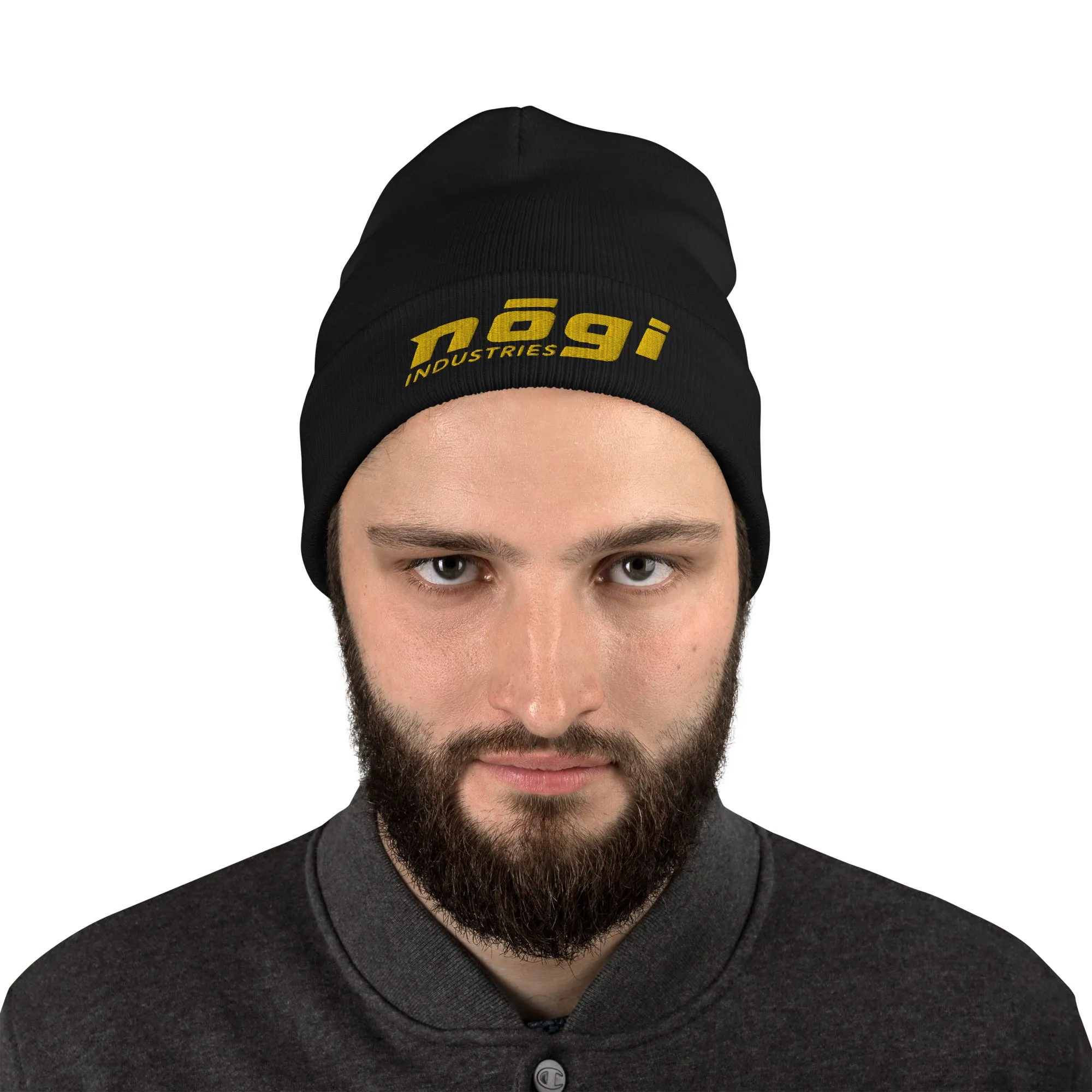 Embroidered Beanie w Puff Logo (Black & Gold)