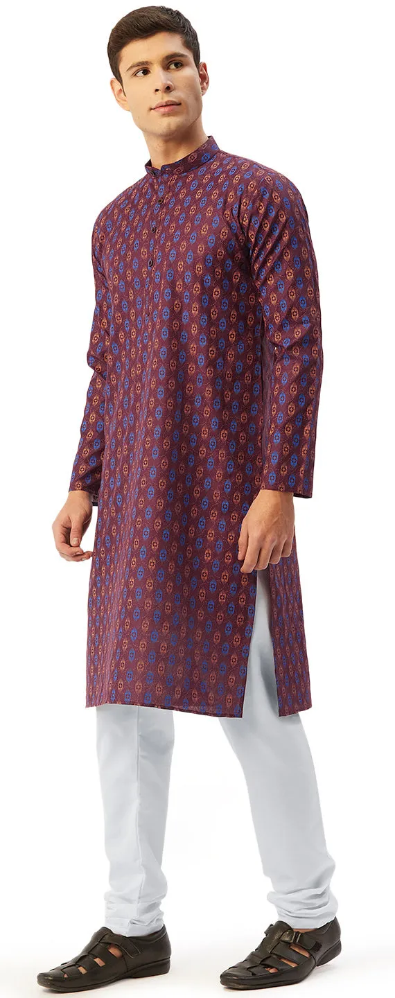 Evening Wear Men's Cotton Kurta Pyjama India Apparel (Maroon)