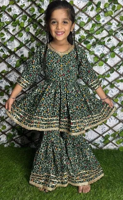 Girls Floral Cotton Kurta Sharara