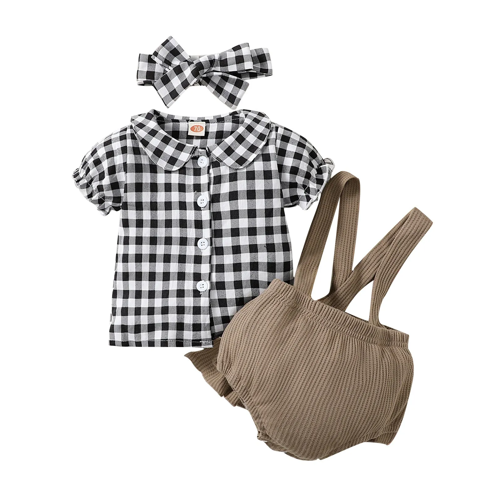 Infant and Young Children's Short-sleeved Shirt shorts headband Three-piece Set