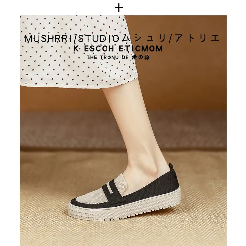 INSTOCK-Japanese flat round toe one-leg loafer shoes for women.