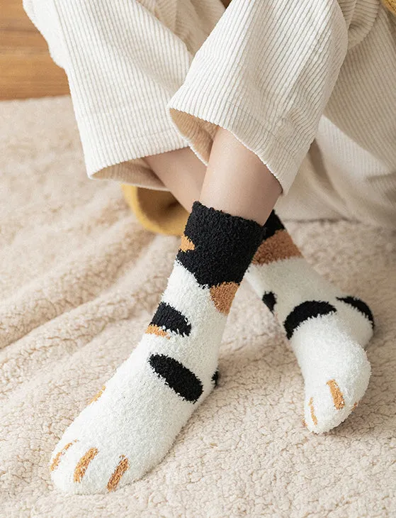 Kawaii Fluffy Room Socks - Cat Paws Black je