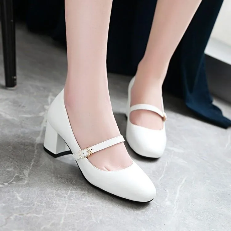 Lady Shallow Mouth Square Head Thick Heel Student Shoes Woman Chunky Heels Pumps