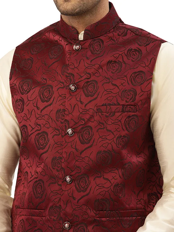 Men's Sleeveless Nehru Jacket Traditional India Waistcoat (Maroon)