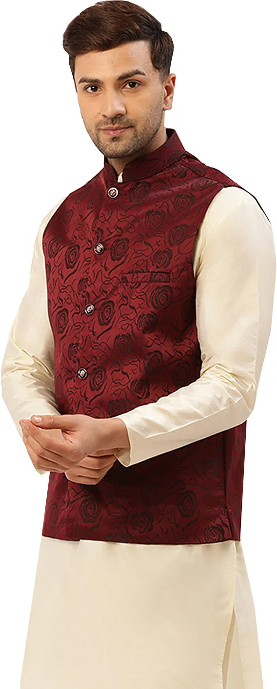 Men's Sleeveless Nehru Jacket Traditional India Waistcoat (Maroon)