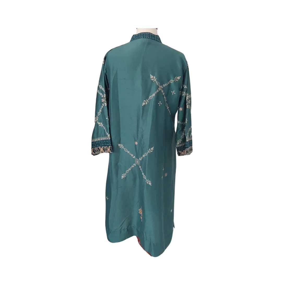 Miraka By Misha Lakhani Teal Silk Embroidered Kurta | Gently Used |