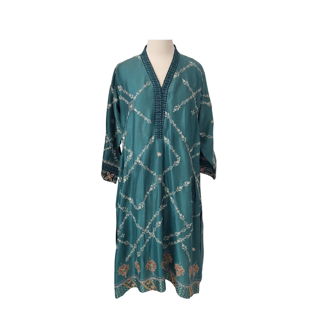 Miraka By Misha Lakhani Teal Silk Embroidered Kurta | Gently Used |