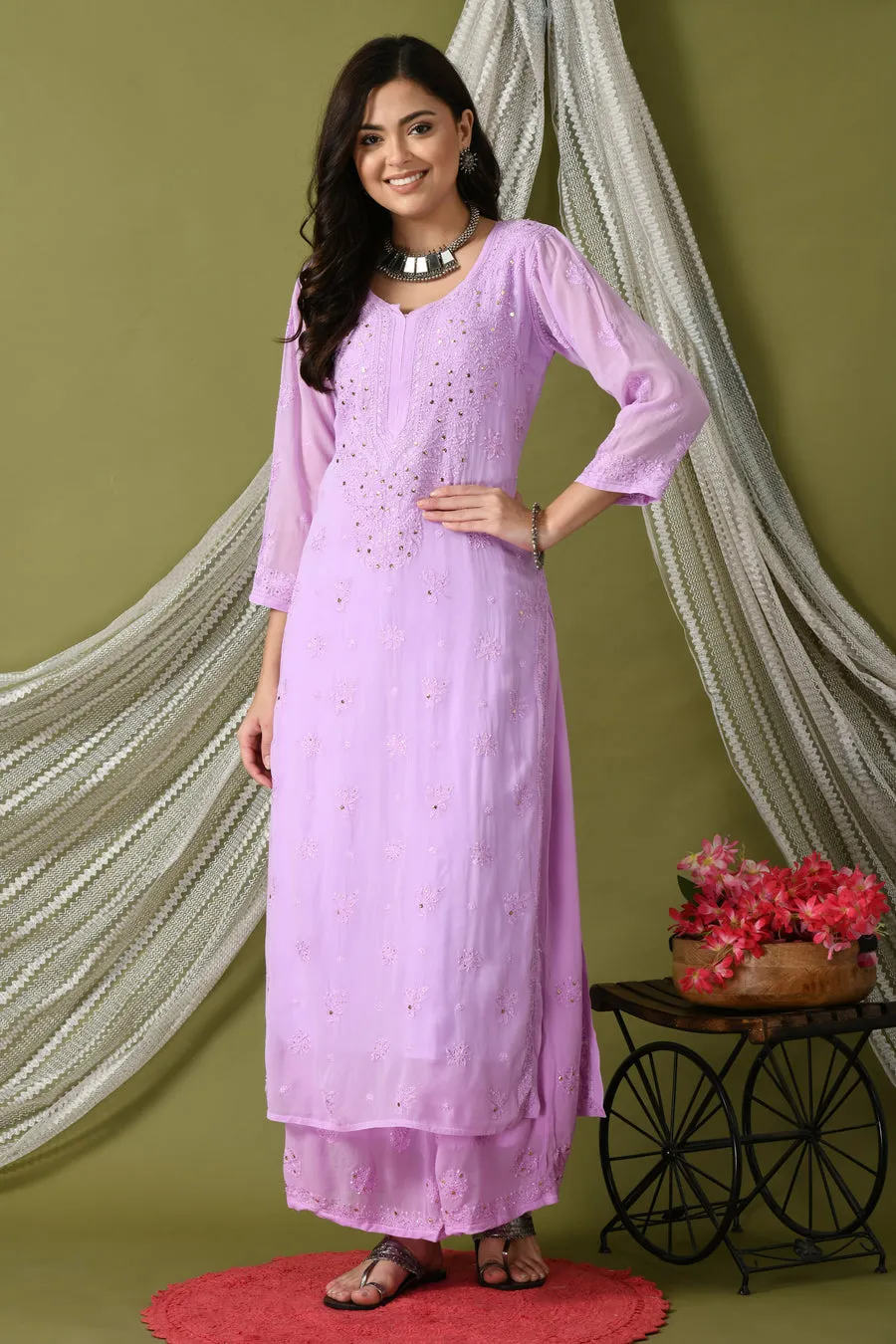 Nagma Premium Chikankari Viscose Mukaish Kurti Set