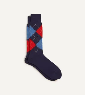 Navy Argyle Wool Cotton Socks