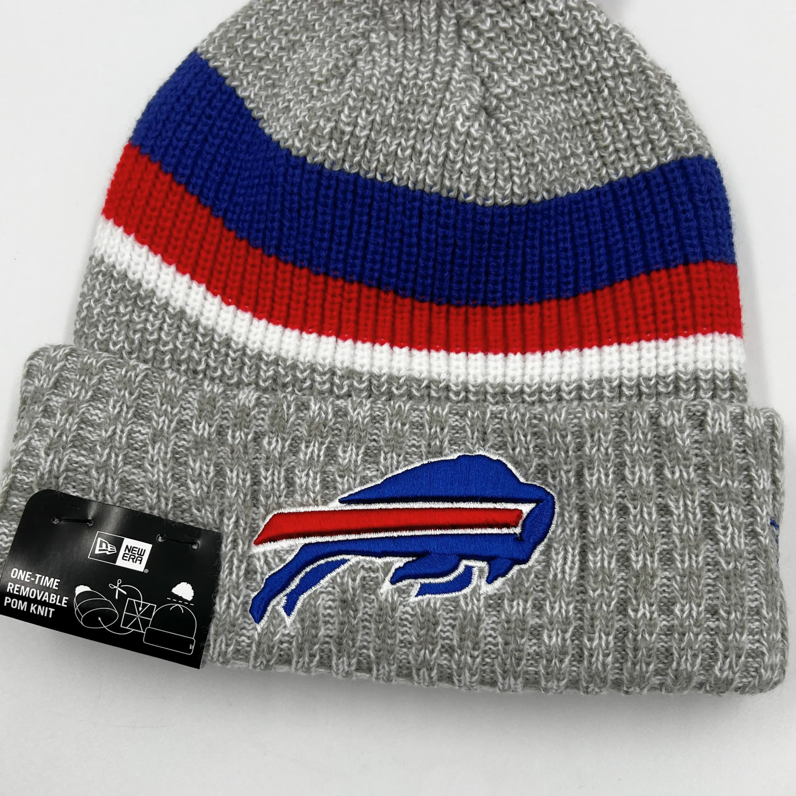 New Era Buffalo Bills Gray Striped Knit Pom Pom Winter Hat