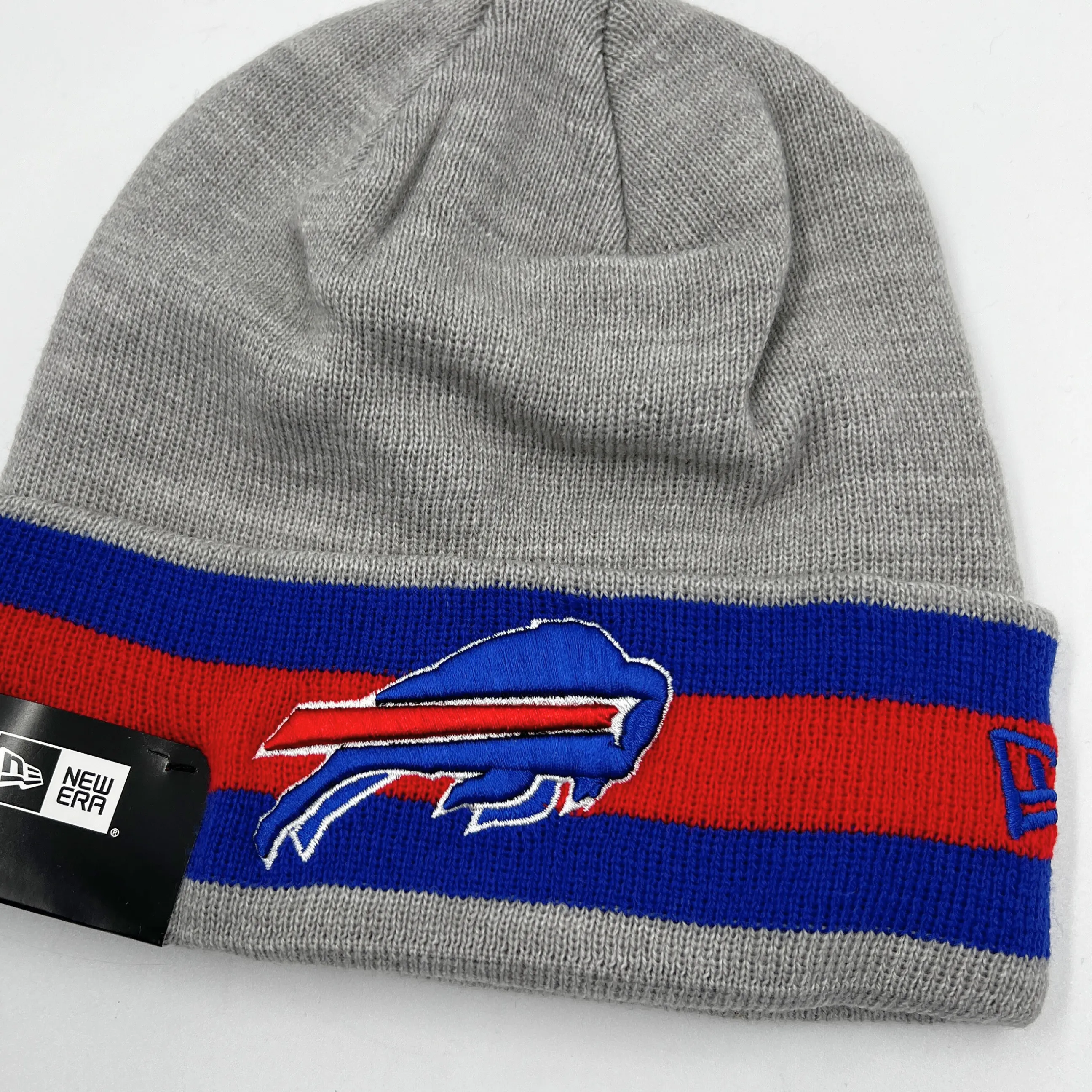 New Era Buffalo Bills Primary Logo Gray With Royal & Red Striped Winter Hat