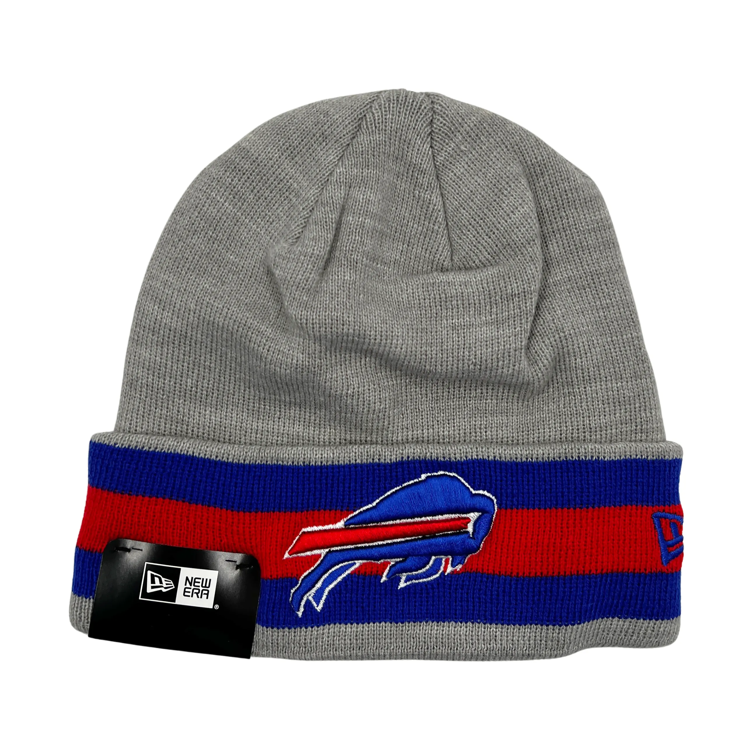 New Era Buffalo Bills Primary Logo Gray With Royal & Red Striped Winter Hat