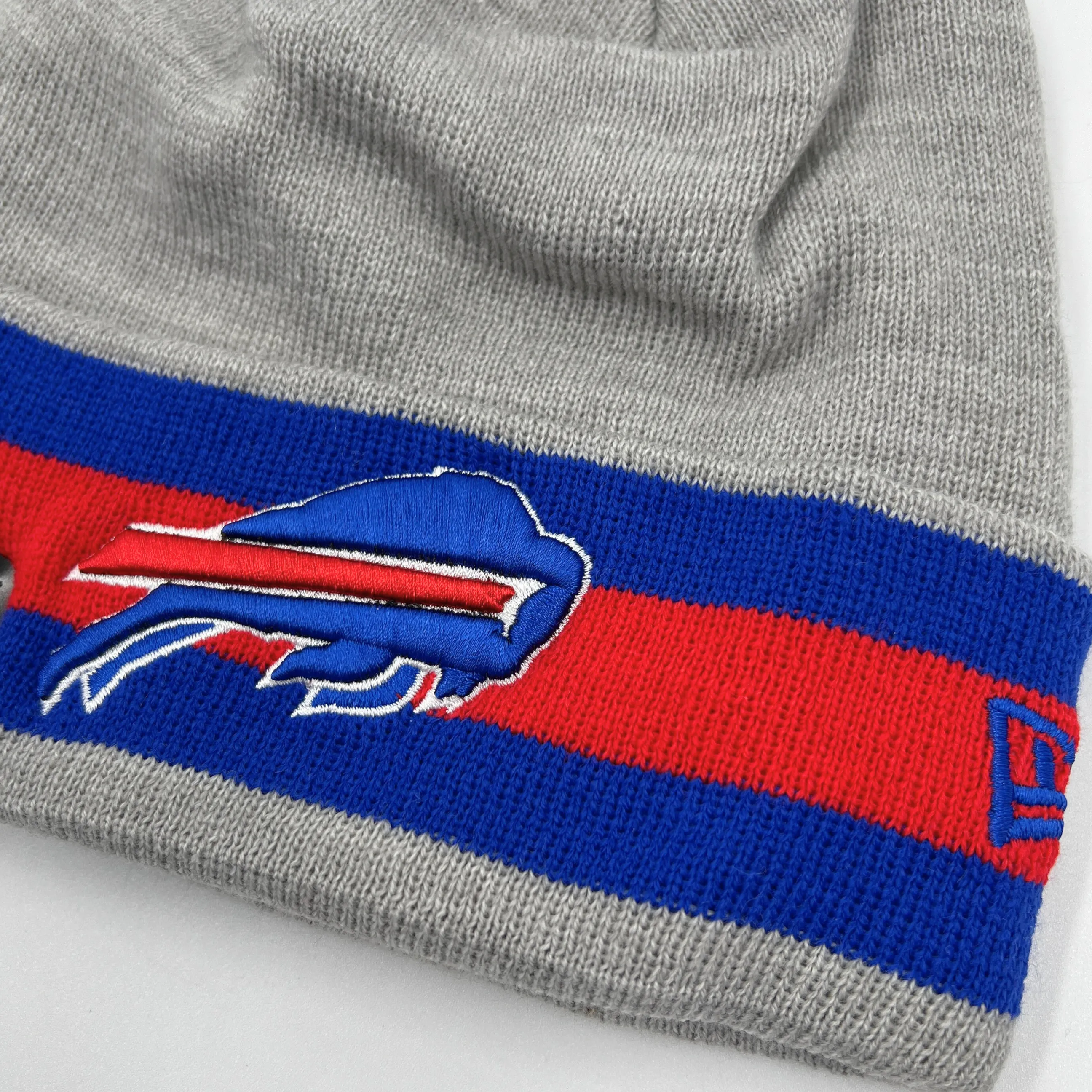 New Era Buffalo Bills Primary Logo Gray With Royal & Red Striped Winter Hat