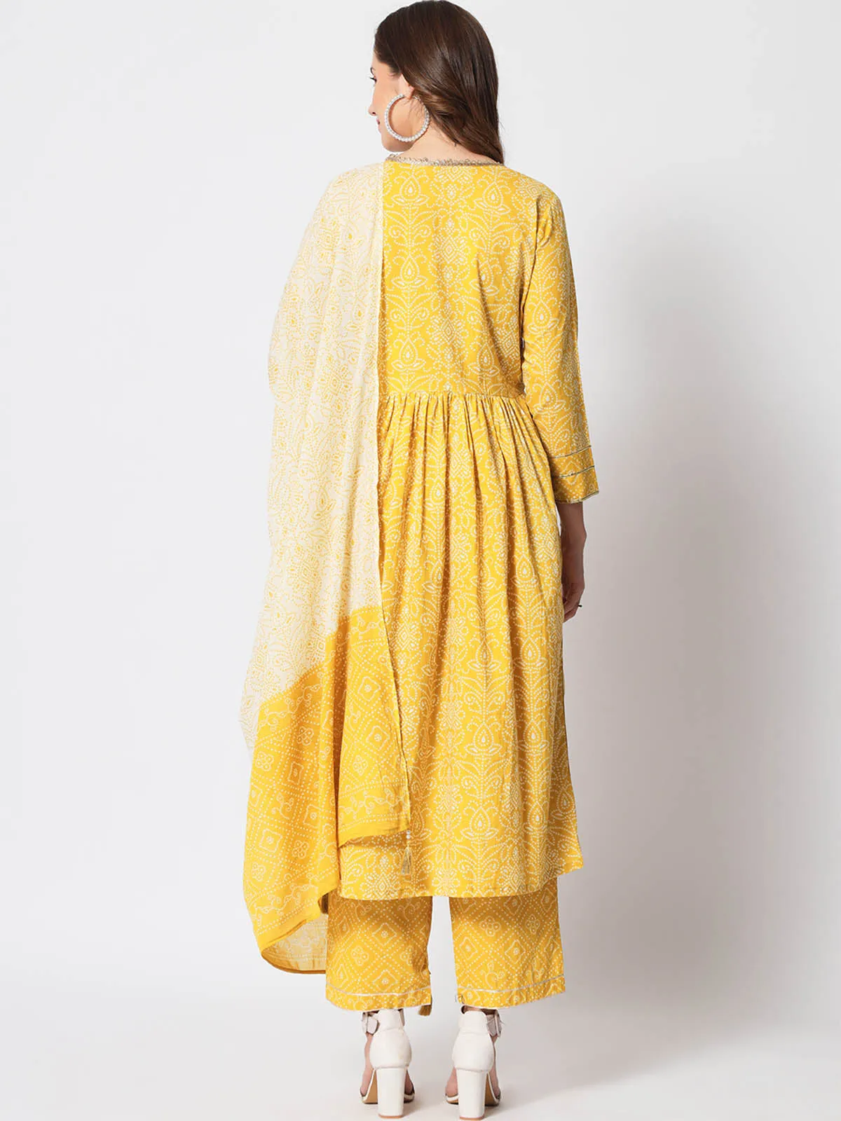 Odette Women Beautiful Yellow Cotton Printed Stitched Kurta Set