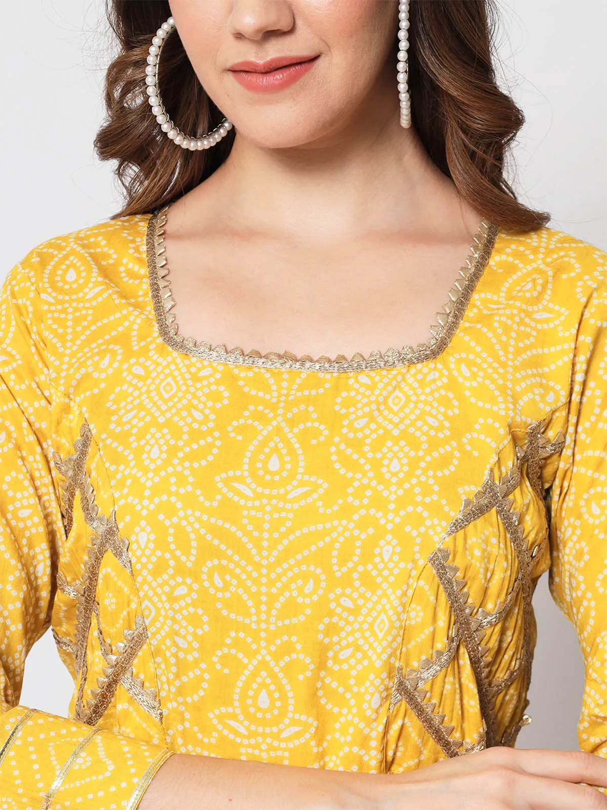 Odette Women Beautiful Yellow Cotton Printed Stitched Kurta Set