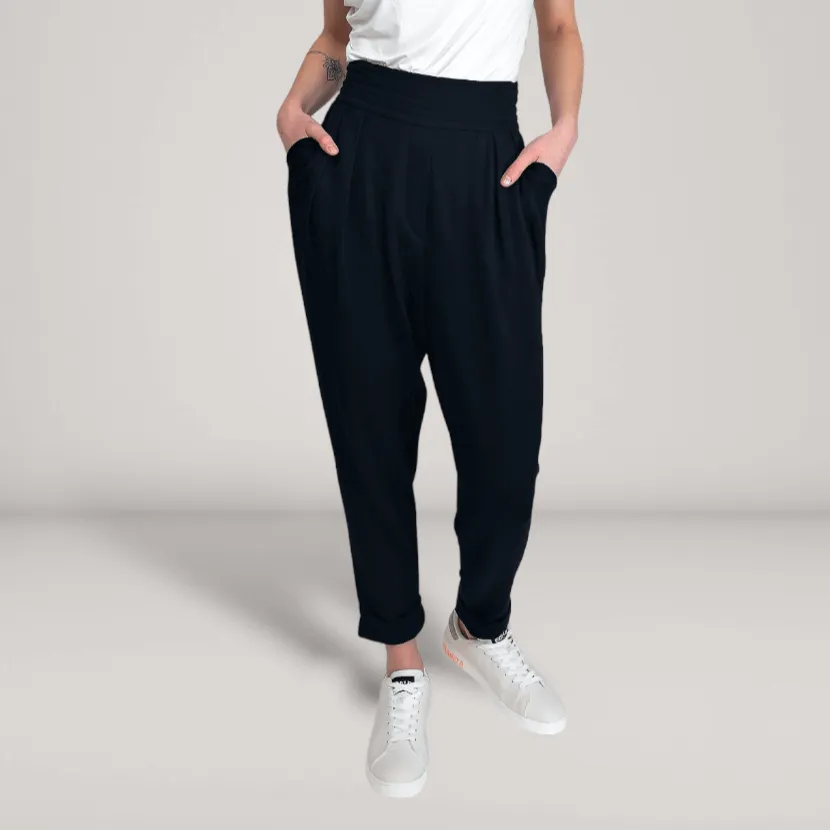 Pleated Fine French Terry Tapered Track Pants | Obsidian