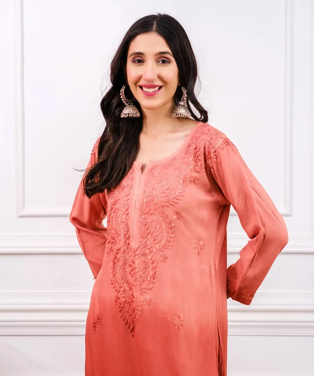 Riva Rose Gold Ombre Chikankari Kurti