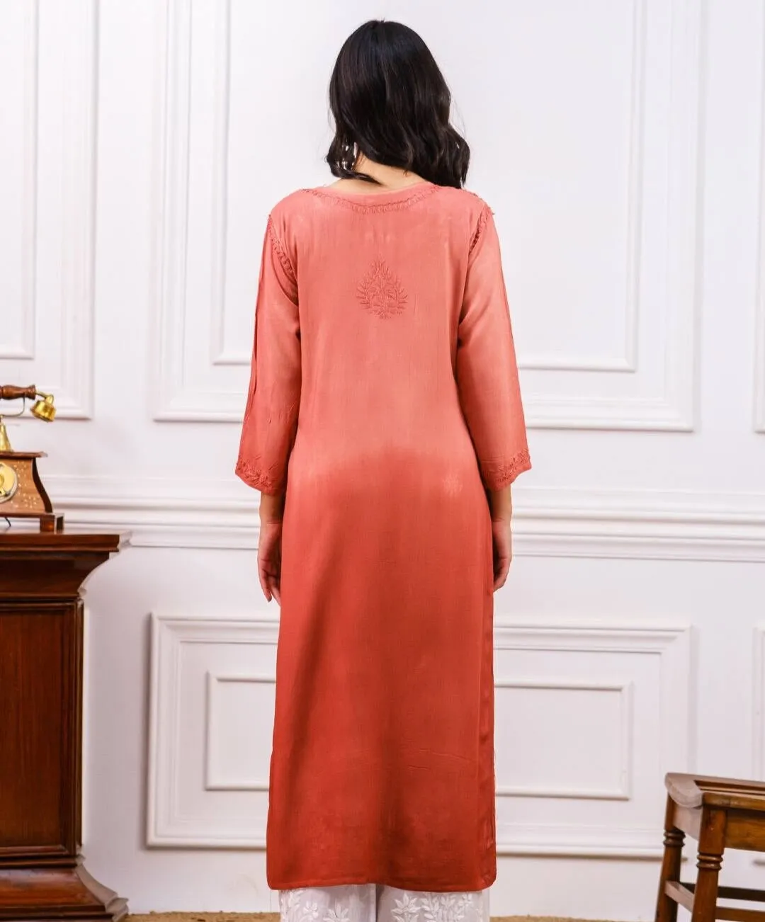 Riva Rose Gold Ombre Chikankari Kurti