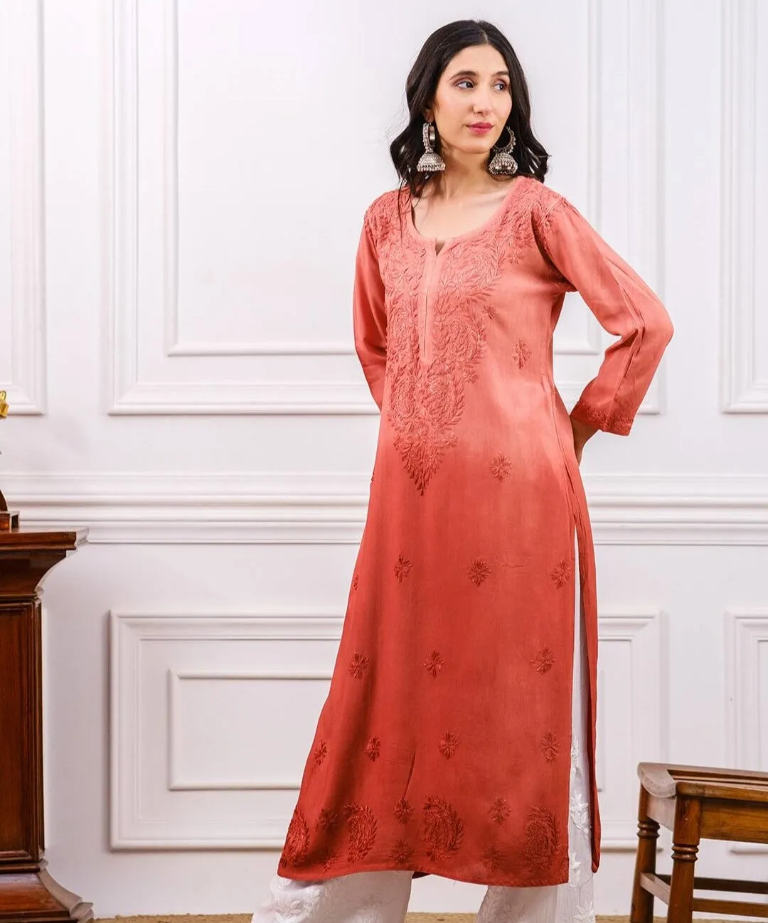 Riva Rose Gold Ombre Chikankari Kurti