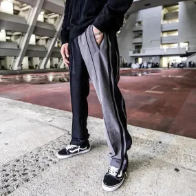 SIDE-STRIPE SPLIT TRACK PANTS - BLACK-GREY/ BLACK-BROWN