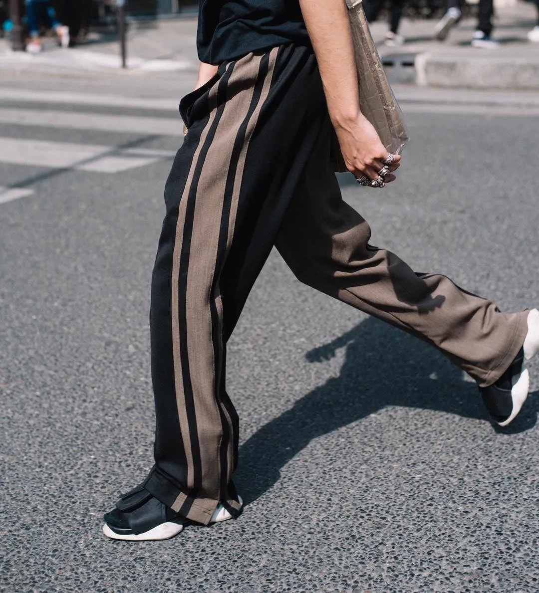 SIDE-STRIPE SPLIT TRACK PANTS - BLACK-GREY/ BLACK-BROWN