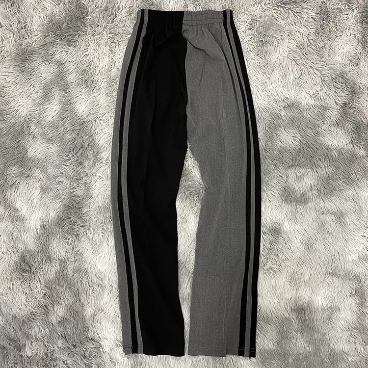 SIDE-STRIPE SPLIT TRACK PANTS - BLACK-GREY/ BLACK-BROWN