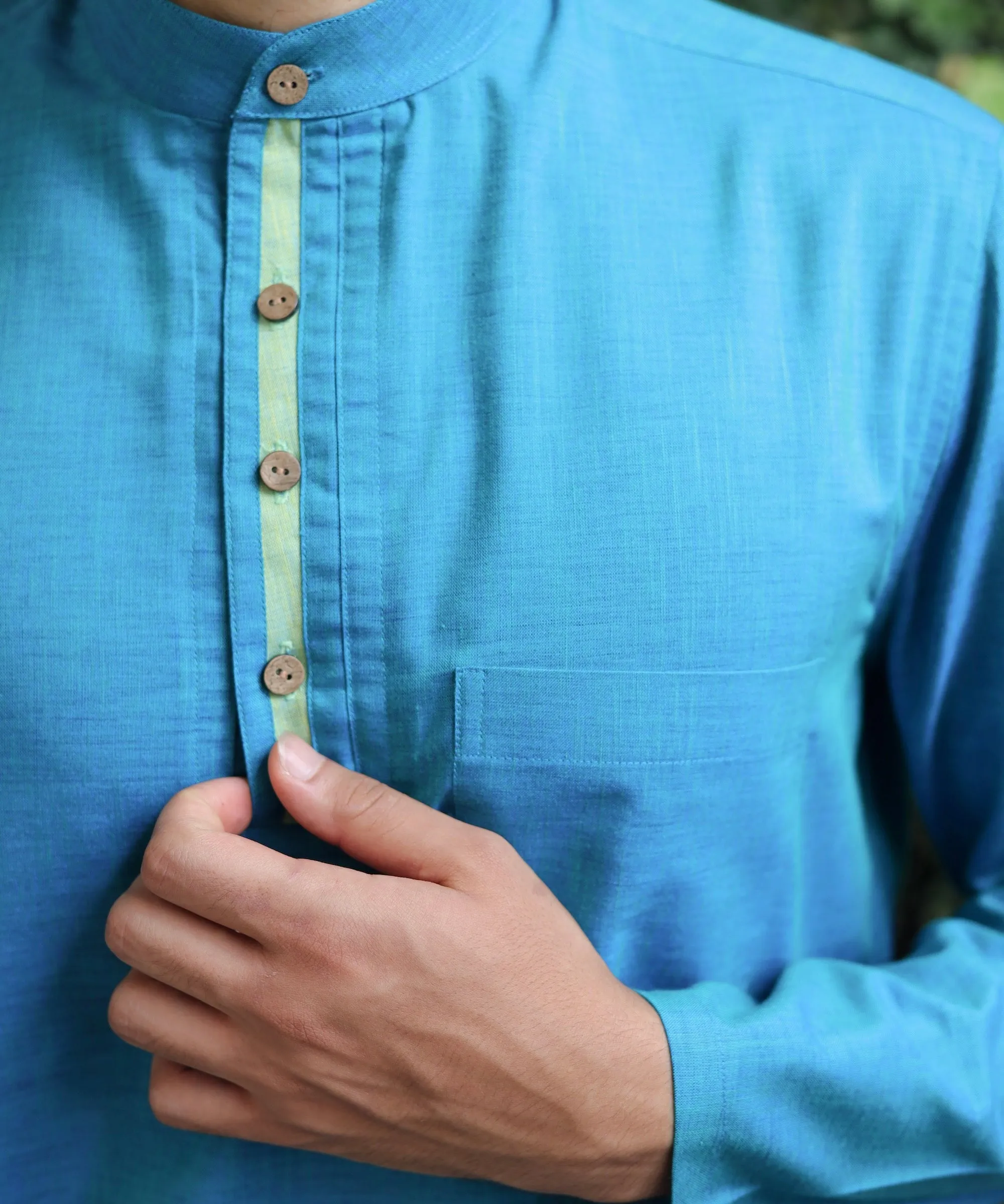 Tranquil Teal Linen Kurta Pyjama Set