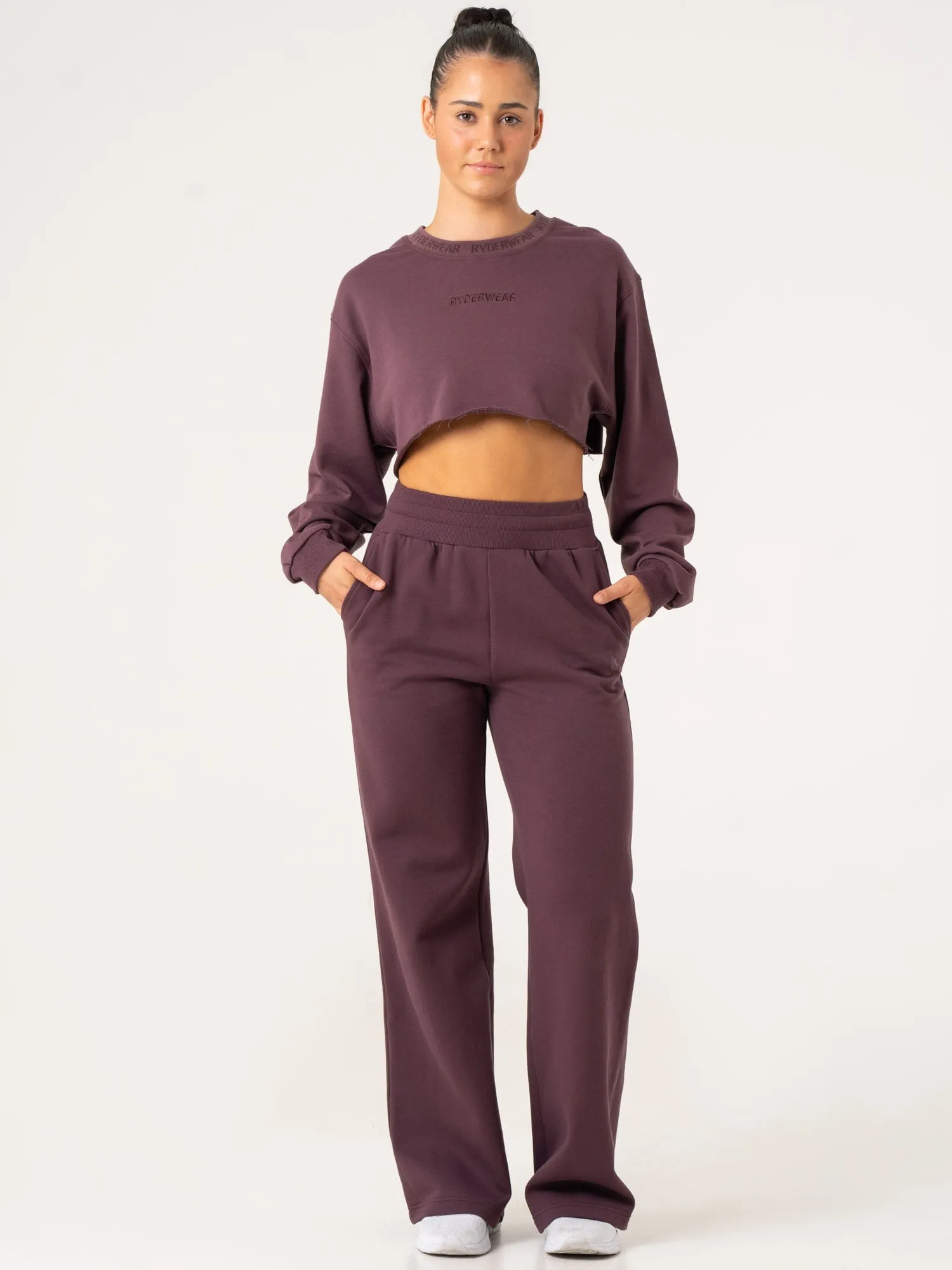 Wide Leg Track Pants - Plum