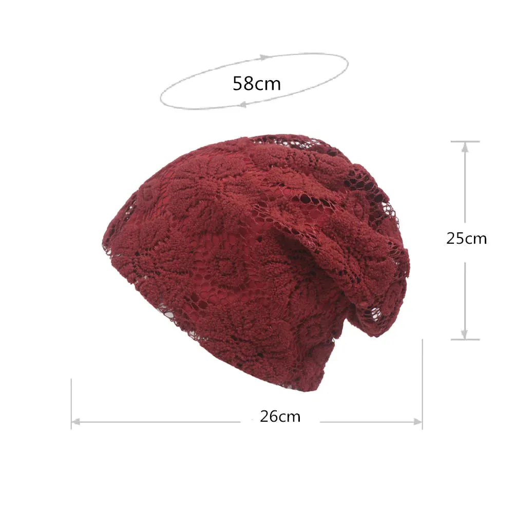 Women Flowers Lace Breathable Beanie Hat Comfortable Soild Color Sunshade Hat