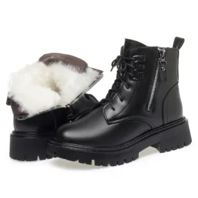 Women's Ankle Boots Lace-Up Warm Fluff Booties