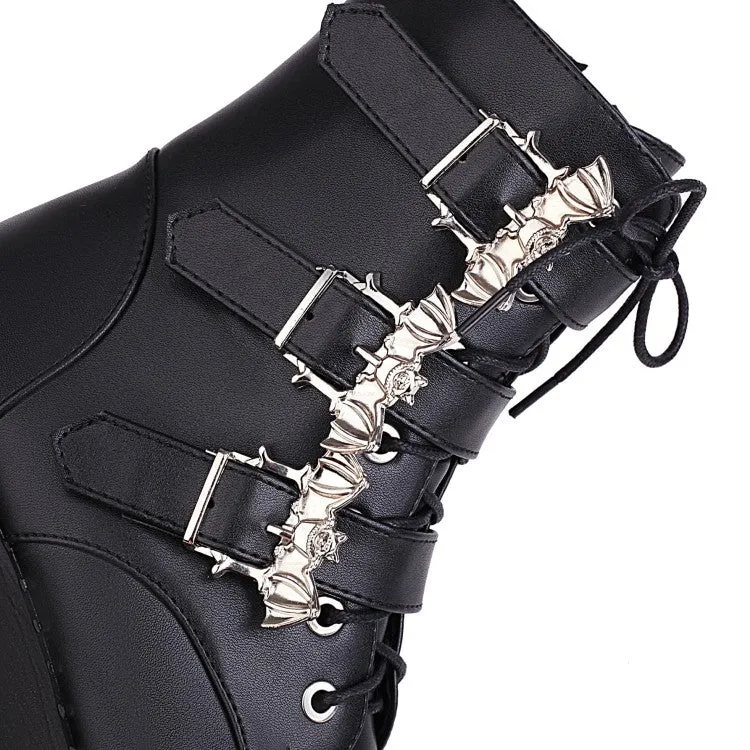 Women's Lace Up Buckle Straps Wedge Heel Platform Short Boots