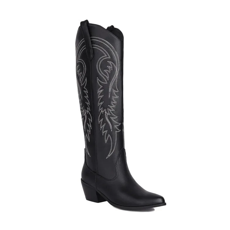 Women's Pointed Toe Beveled Heel Mid Calf Western Boots