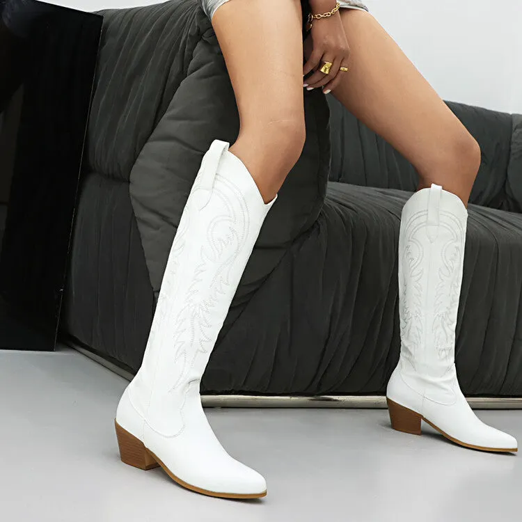 Women's Pointed Toe Beveled Heel Mid Calf Western Boots