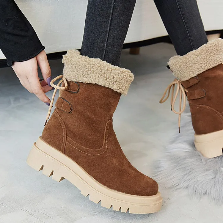 Women's Stitching Back Tied Flat Platform Short Boots