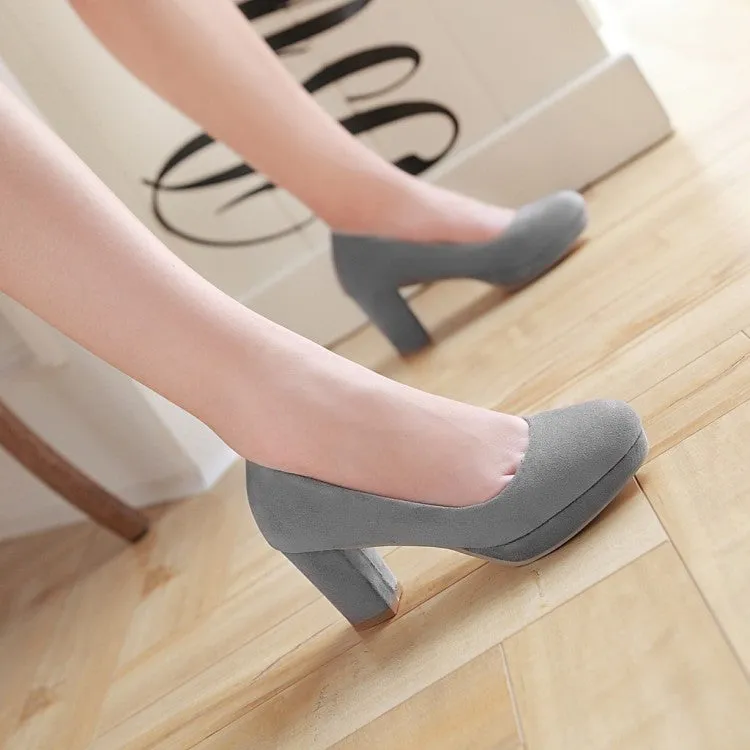 Women's Suede Almond Toe Block Heels High Heel Platform Pumps