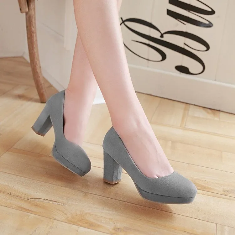 Women's Suede Almond Toe Block Heels High Heel Platform Pumps